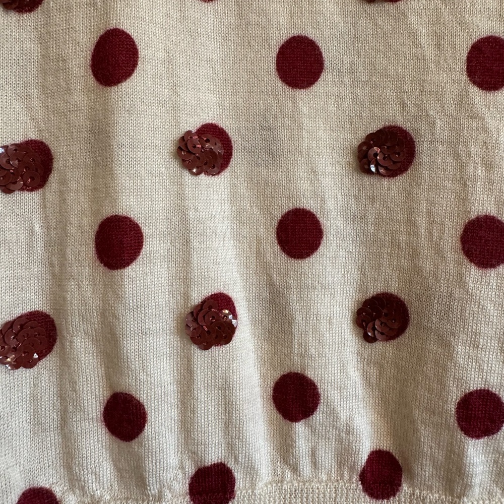 J. Crew Cream Tank Top Vest with Red Sequin Polka Dots 100% Merino Wool Size L - Picture 3 of 14